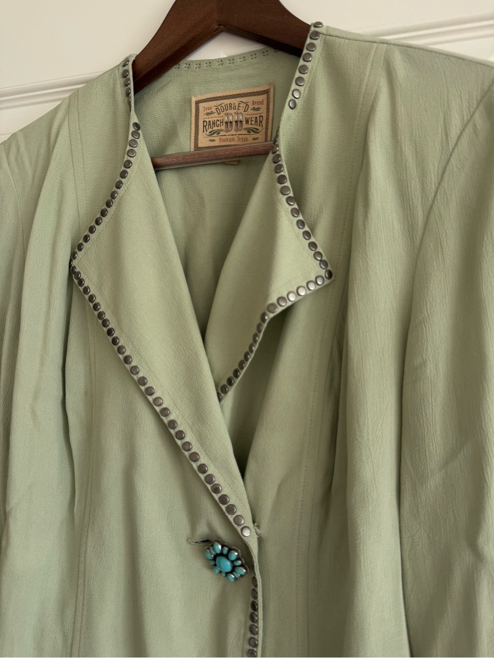 Vintage Double D Ranchwear Western Blazer Sage Green Studded Turquoise, Size S